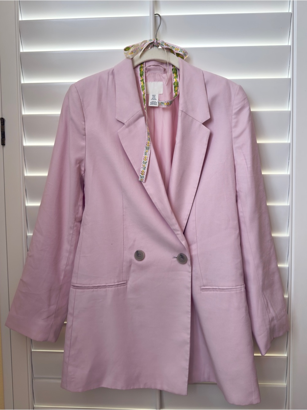 H&M Light Pastel Pink Double-Breasted Blazer - Size XS